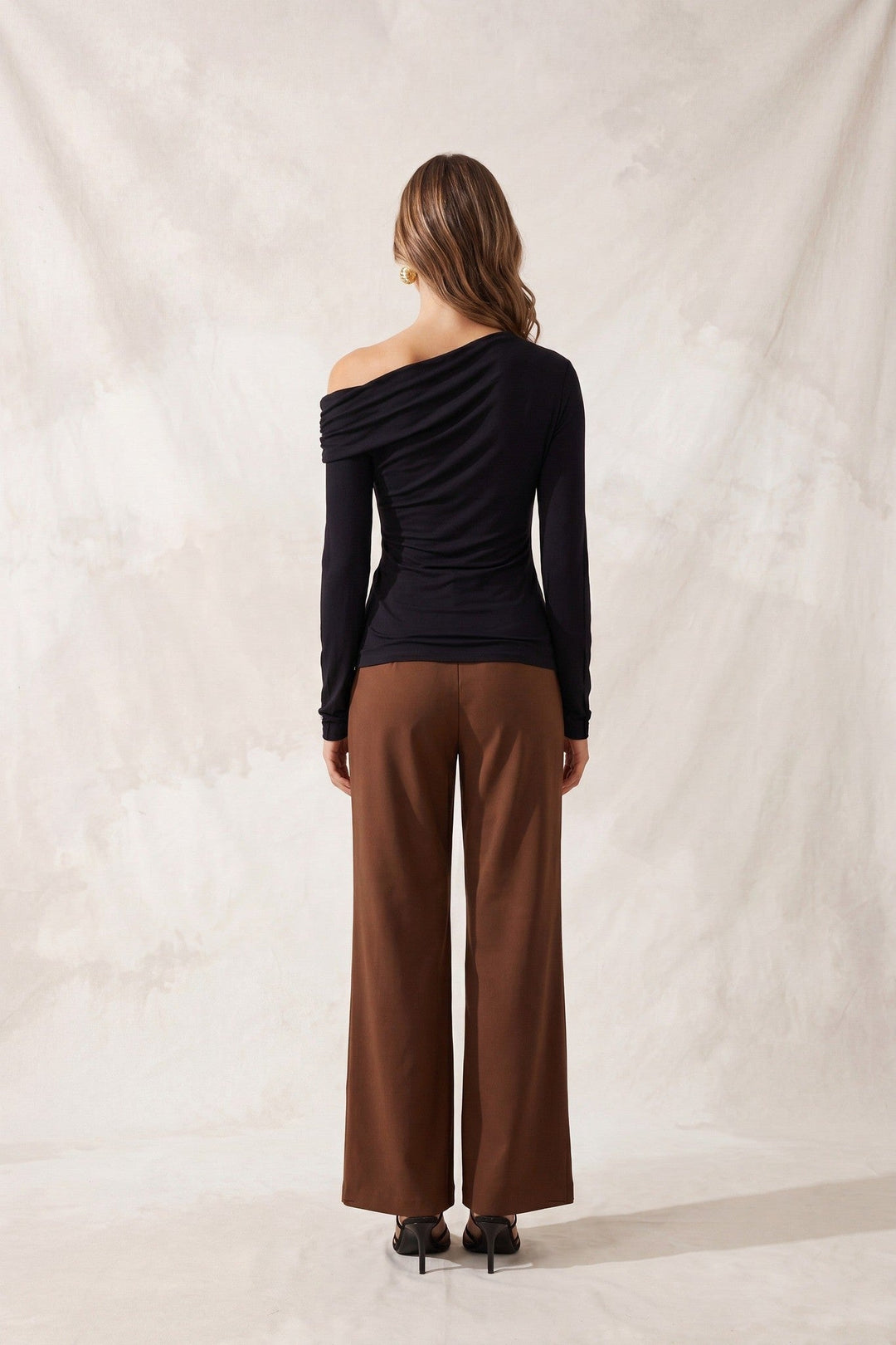 Black Off-Shoulder Ruched Long Sleeve Top - STYLED BY ALX COUTURETops