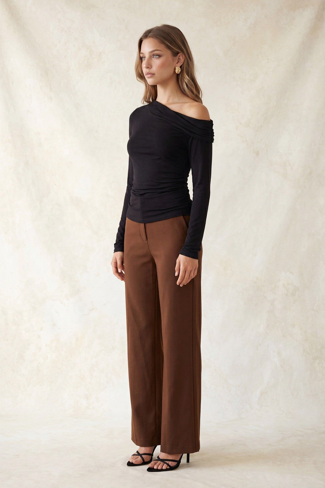 Black Off-Shoulder Ruched Long Sleeve Top - STYLED BY ALX COUTURETops