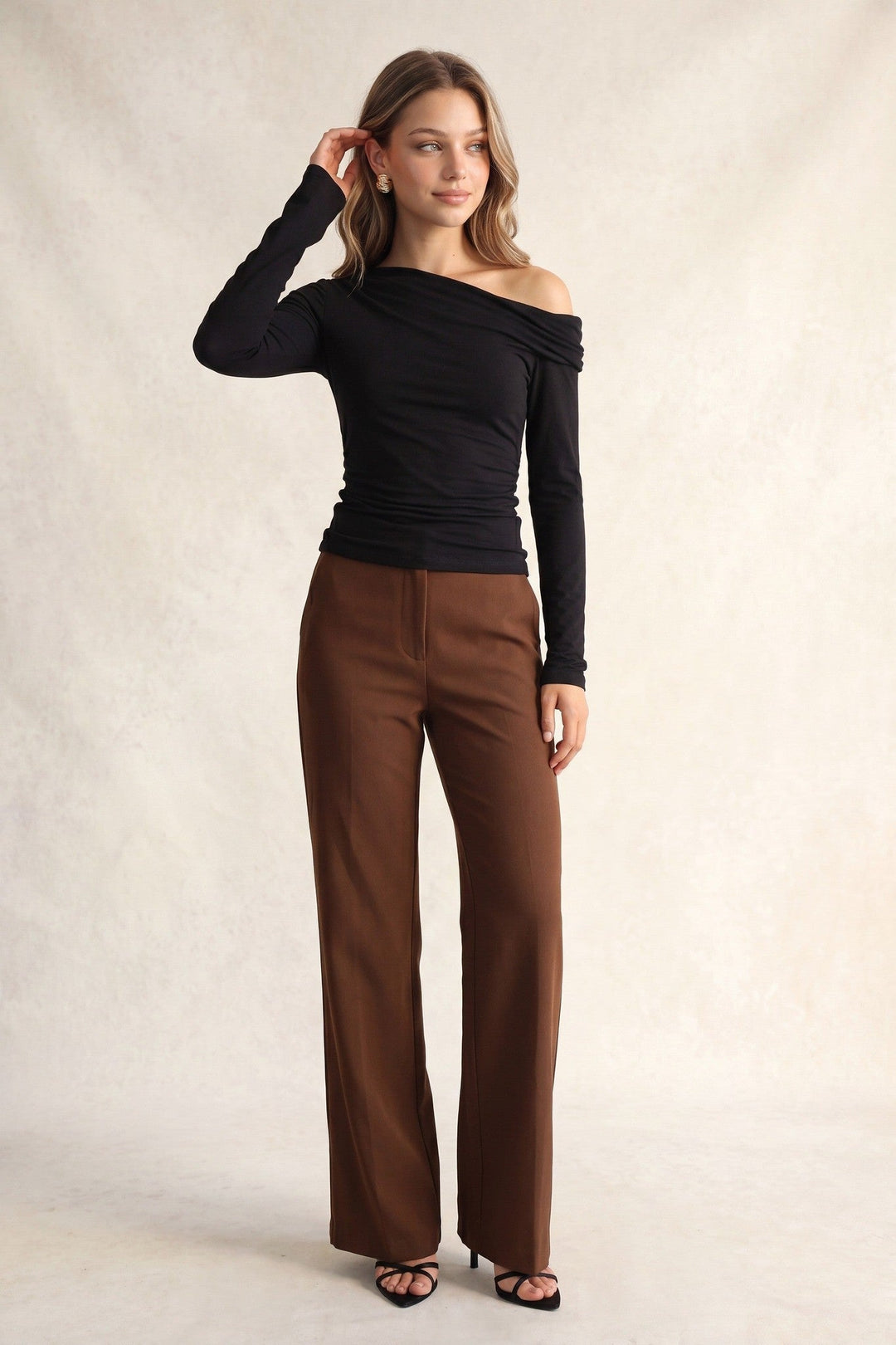 Black Off-Shoulder Ruched Long Sleeve Top - STYLED BY ALX COUTURETops