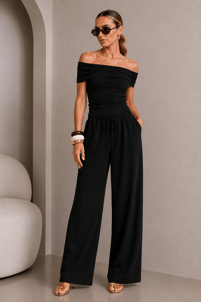 Black Off-Shoulder Top and Pants Set – STYLED BY ALX COUTURE
