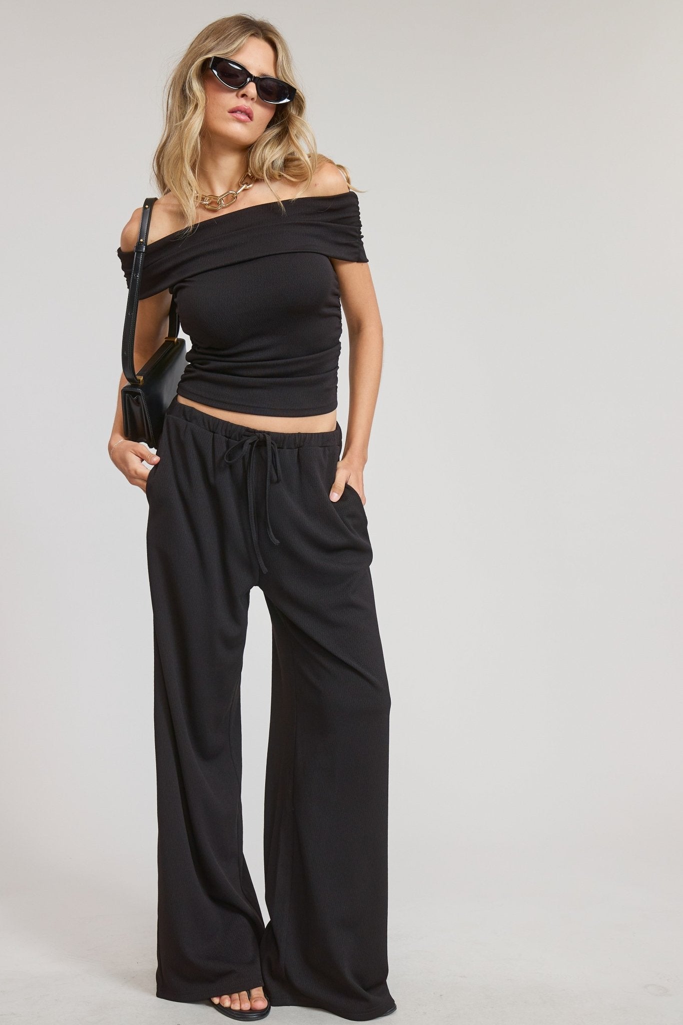 Black Off-Shoulder Top and Pants Set – STYLED BY ALX COUTURE