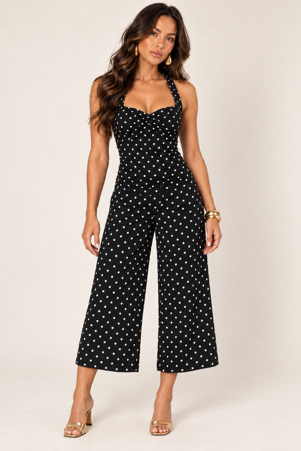 Black Off-White Polka Dot Wide-Leg Crop Pants - STYLED BY ALX COUTUREPants