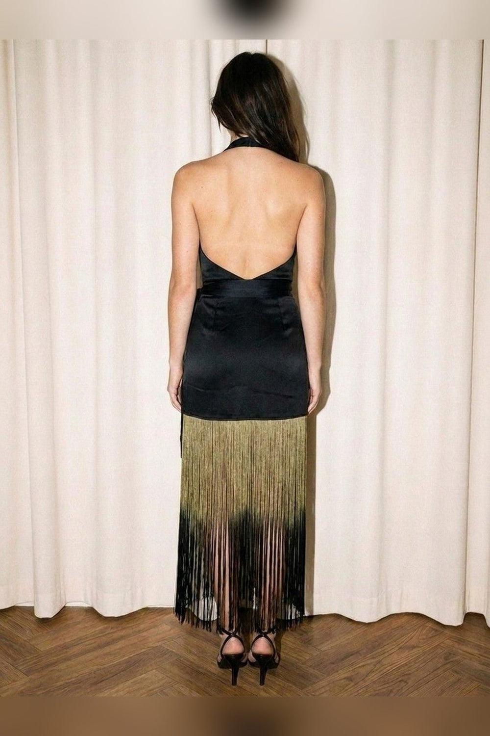Black Ombre Fringe Halter Dress - STYLED BY ALX COUTUREDresses