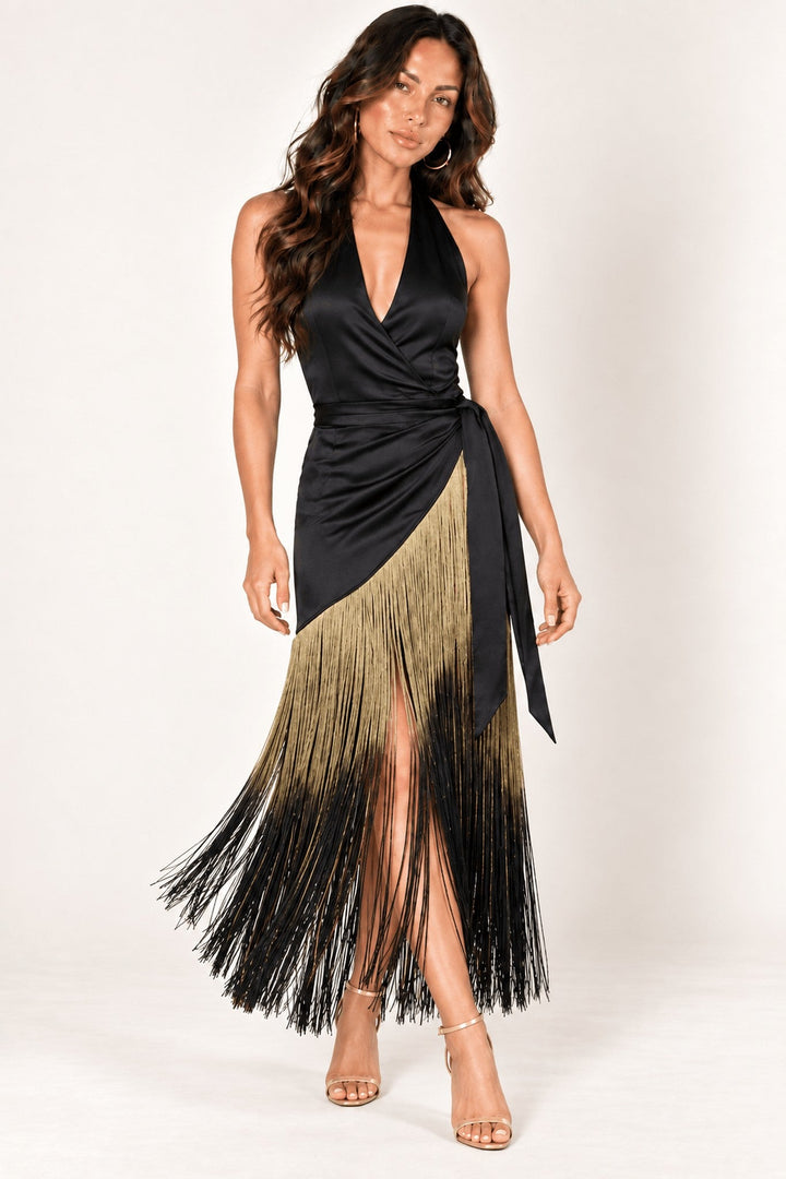 Black Ombre Fringe Halter Dress - STYLED BY ALX COUTUREDresses