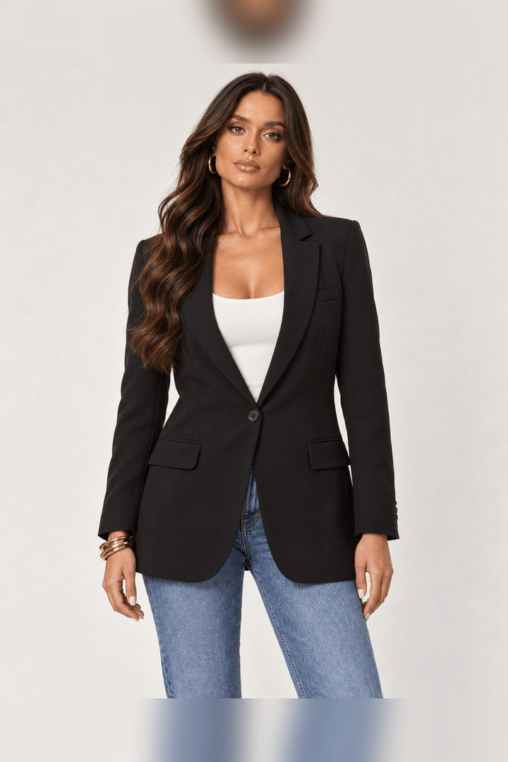 Black One Button Boyfriend Blazer - STYLED BY ALX COUTUREBlazers