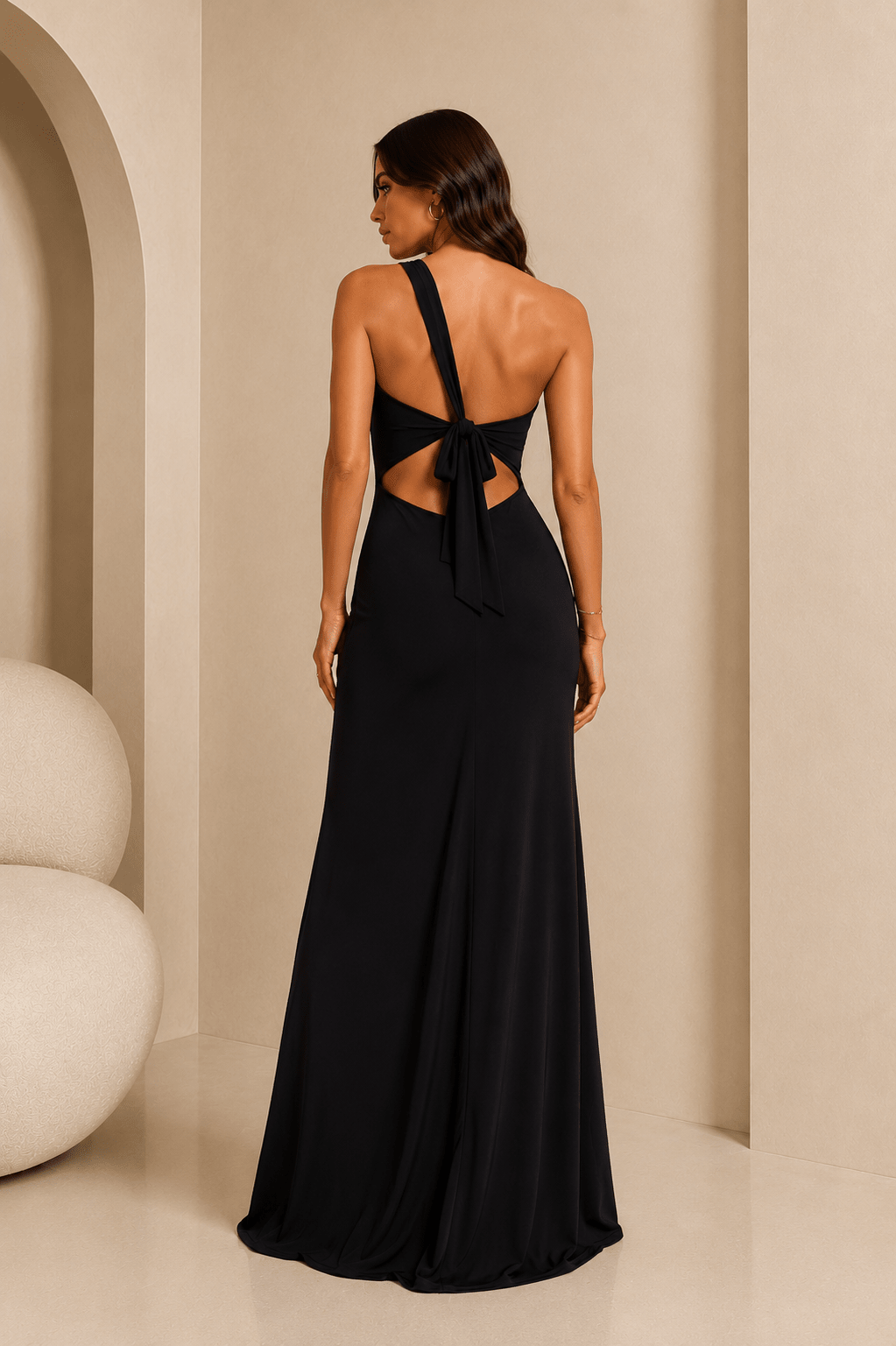 Black One Shoulder Seashell Maxi Dress - STYLED BY ALX COUTUREDresses