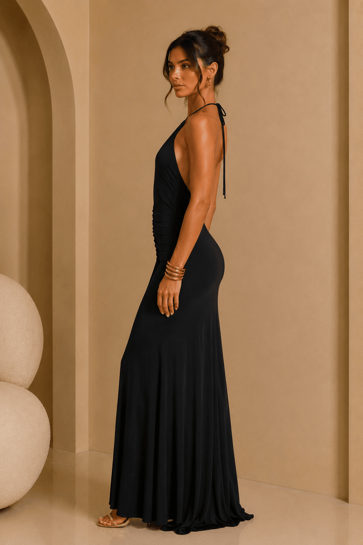 Black Open Back Halter Multi way Maxi Dress - STYLED BY ALX COUTUREDresses