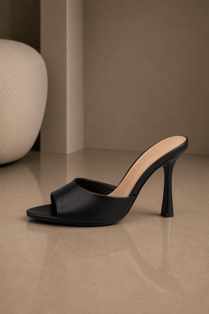 Black Open Point Toe Mule Heels - STYLED BY ALX COUTURESHOES