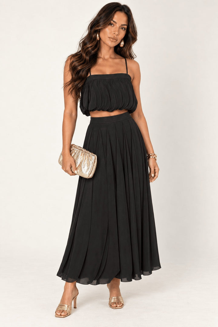 Black Petal Layer Skirt Set - STYLED BY ALX COUTUREOutfit Sets