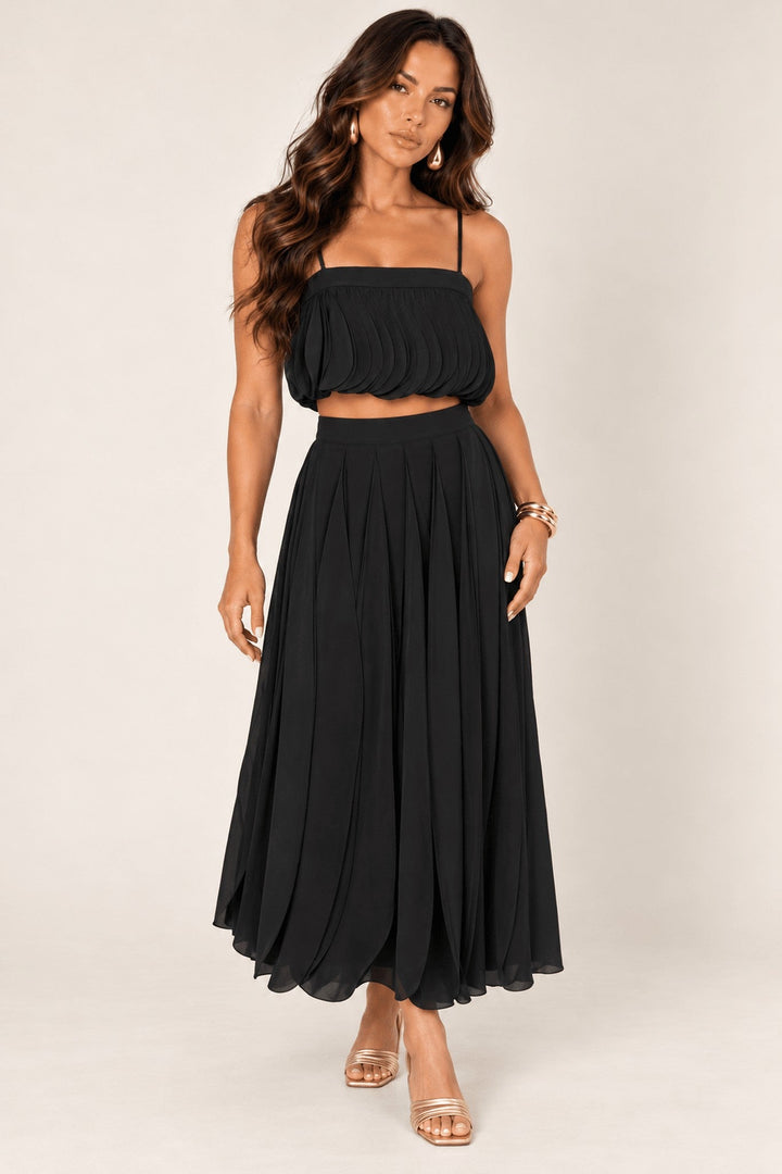Black Petal Layer Skirt Set - STYLED BY ALX COUTUREOutfit Sets