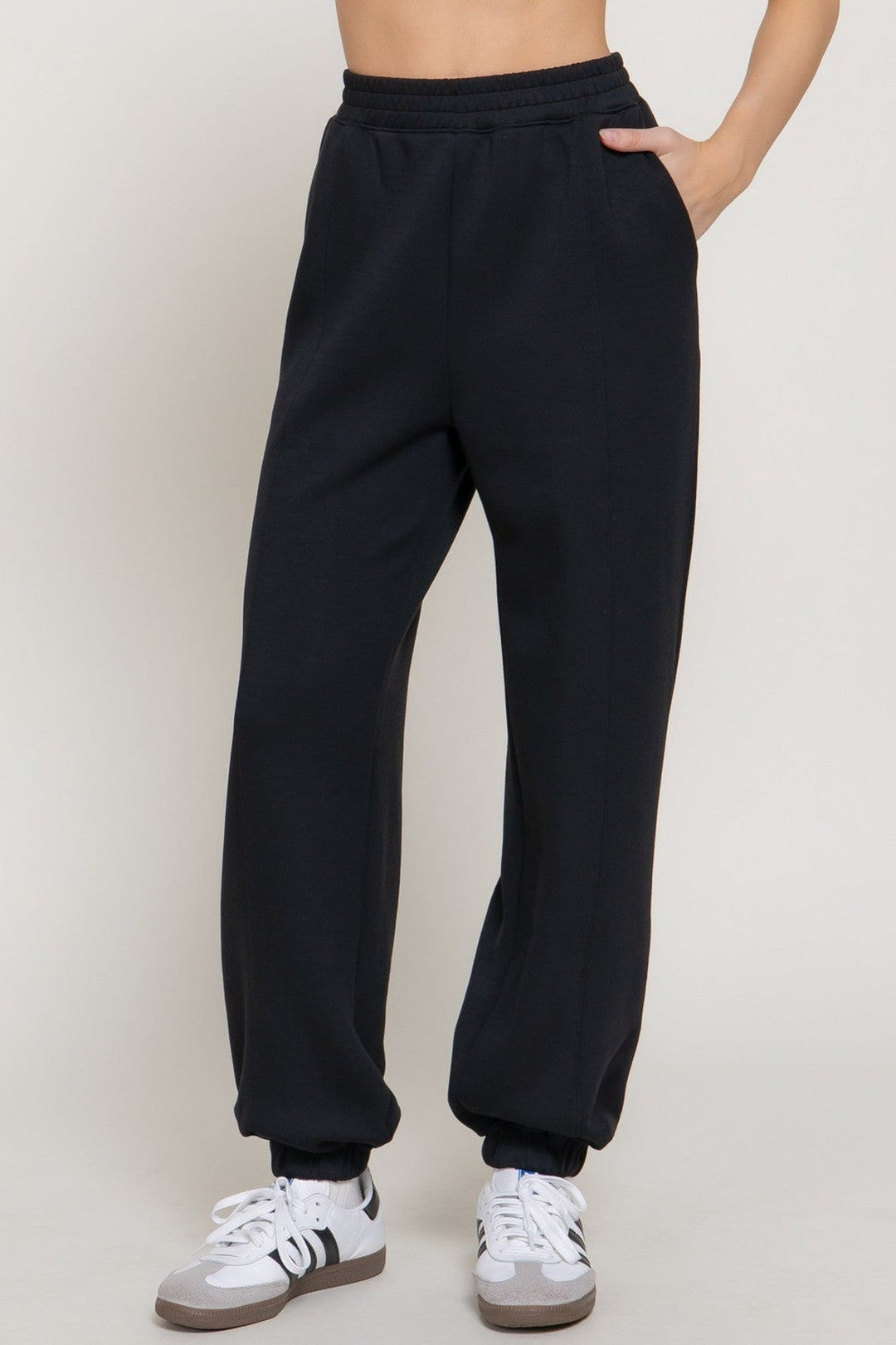 Black Pintuck Soft Scuba Jogger Pants - STYLED BY ALX COUTUREPants