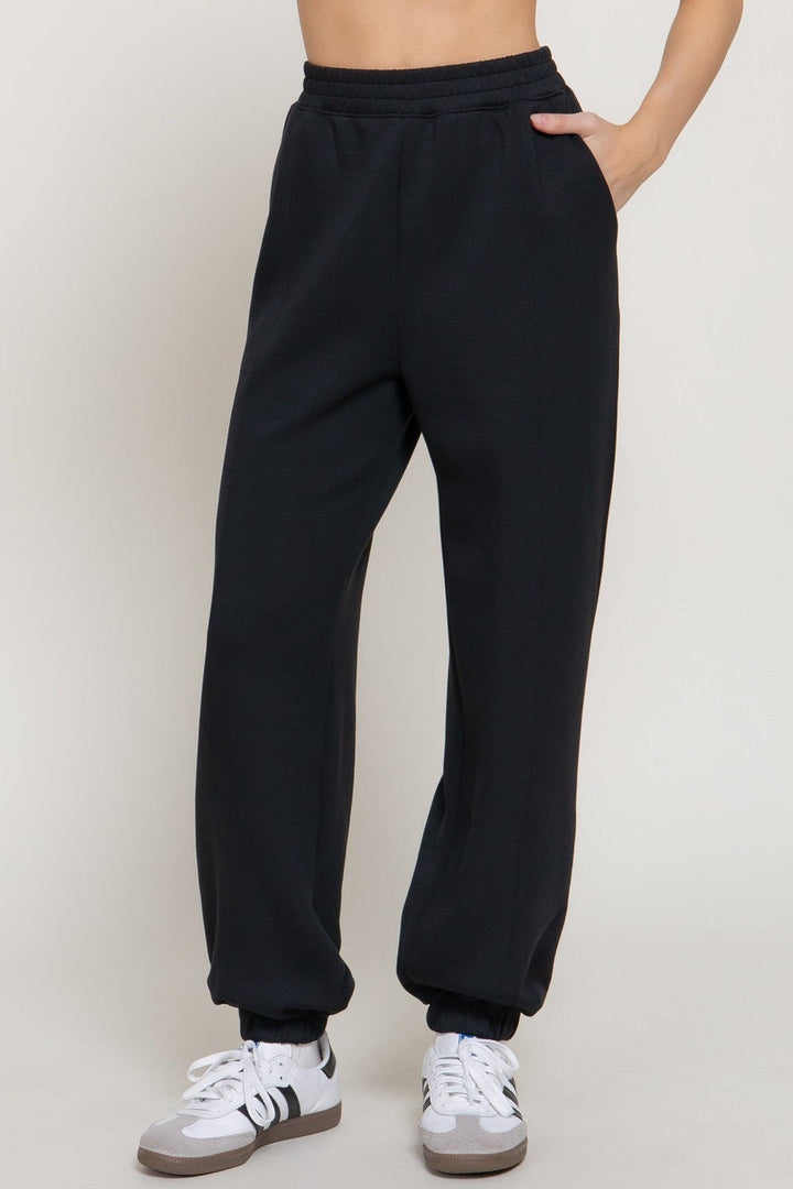 Black Pintuck Soft Scuba Jogger Pants - STYLED BY ALX COUTUREPants