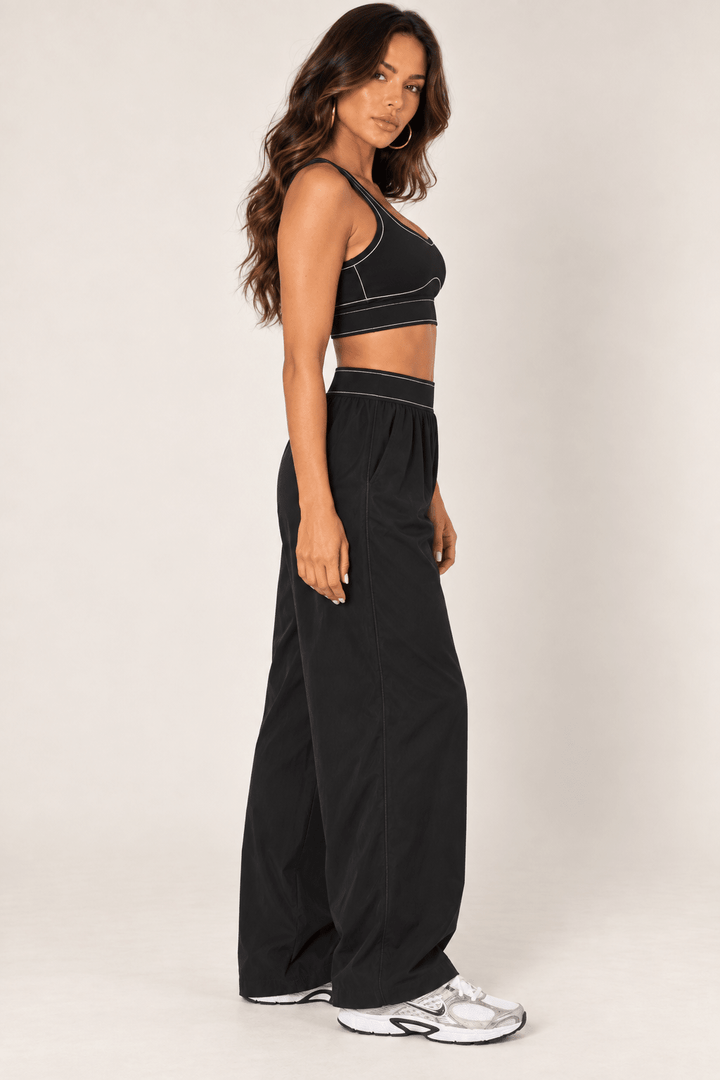 Black Relaxed Nylon Pants With Elastic Band - STYLED BY ALX COUTURETrack Pants