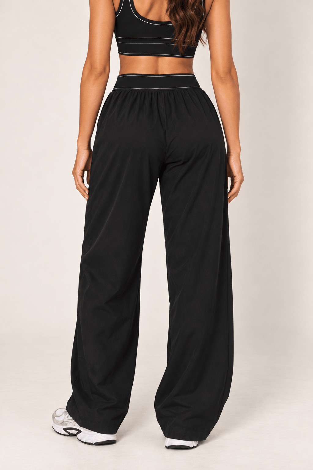 Black Relaxed Nylon Pants With Elastic Band - STYLED BY ALX COUTURETrack Pants