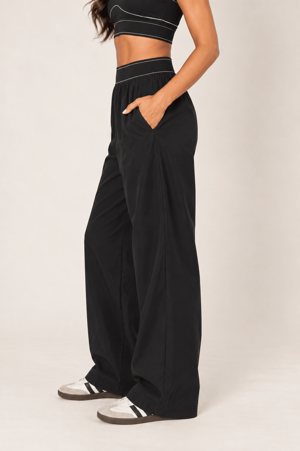 Black Relaxed Nylon Pants With Elastic Band - STYLED BY ALX COUTURETrack Pants