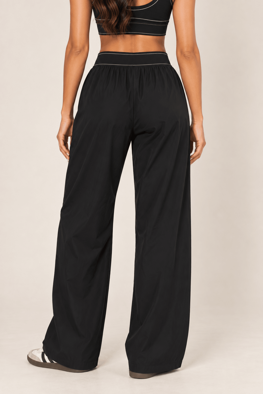 Black Relaxed Nylon Pants With Elastic Band - STYLED BY ALX COUTURETrack Pants
