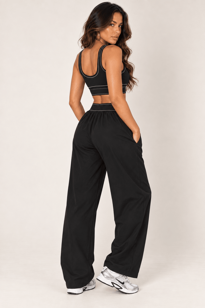 Black Relaxed Nylon Pants With Elastic Band - STYLED BY ALX COUTURETrack Pants