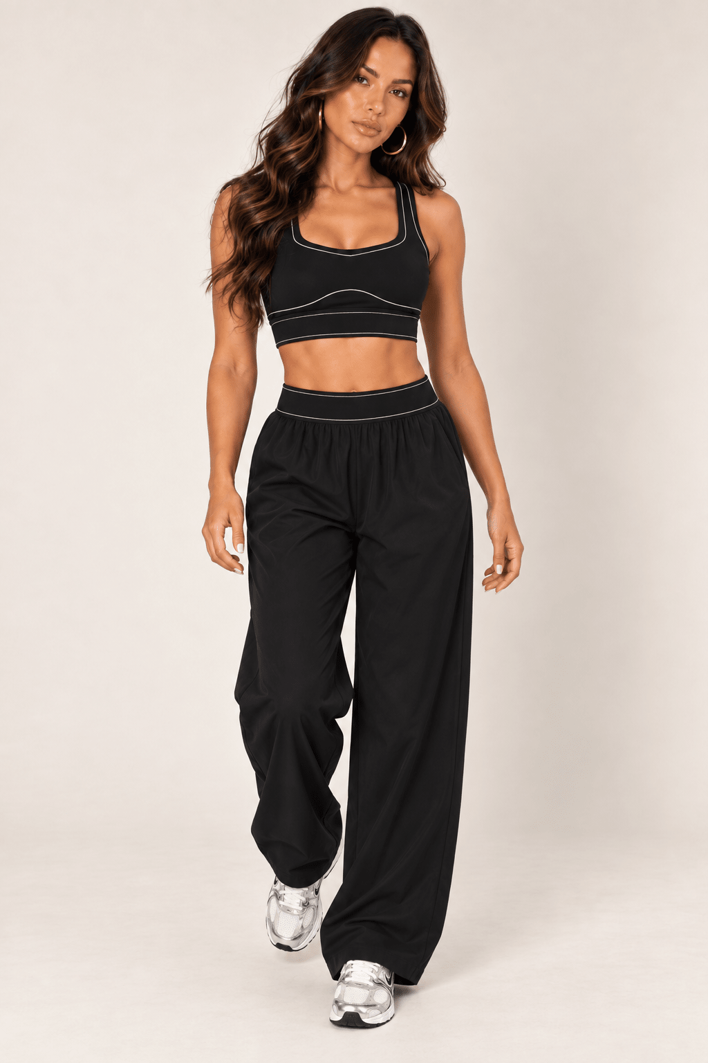 Black Relaxed Nylon Pants With Elastic Band - STYLED BY ALX COUTURETrack Pants