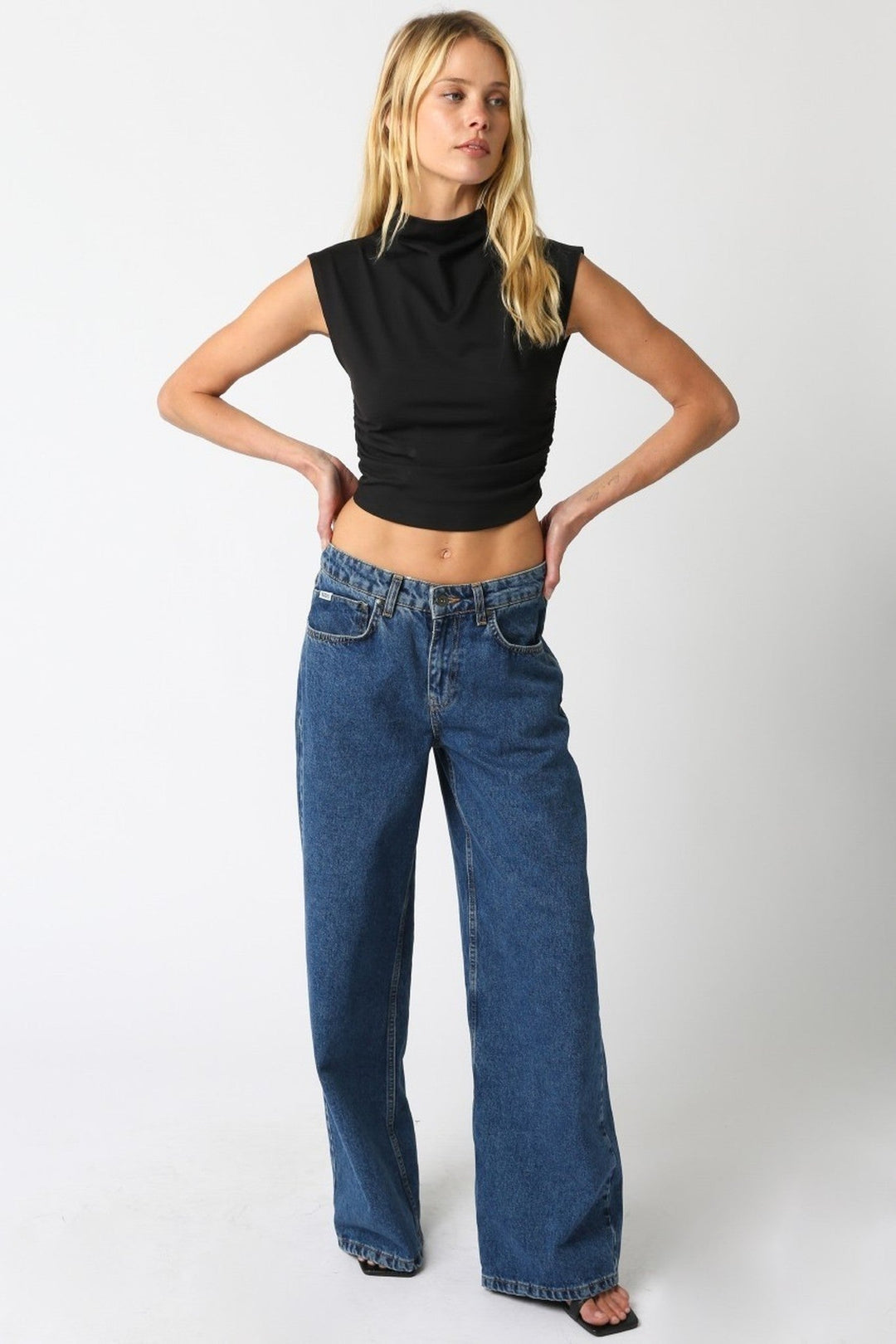 Black Sarah Mock Neck Ruched Cropped Top - STYLED BY ALX COUTURETops