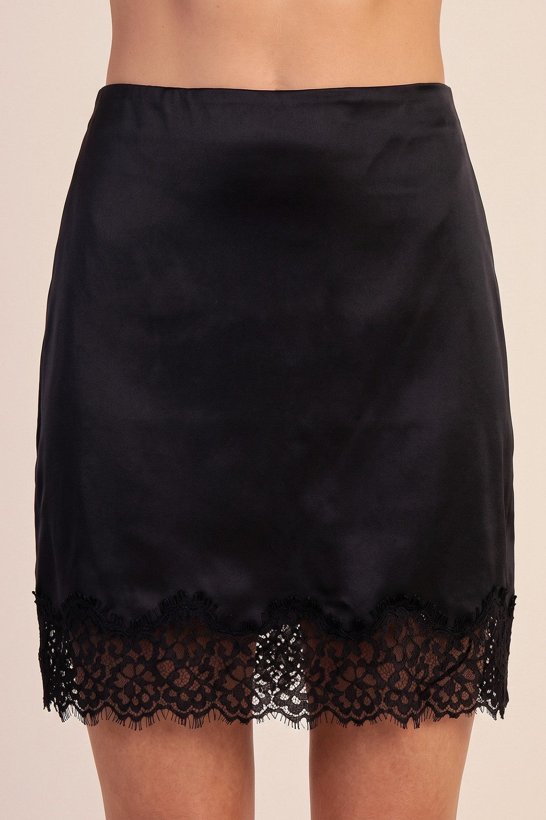 Black Satin Lace Trim Mini Skirt - STYLED BY ALX COUTURESkirts