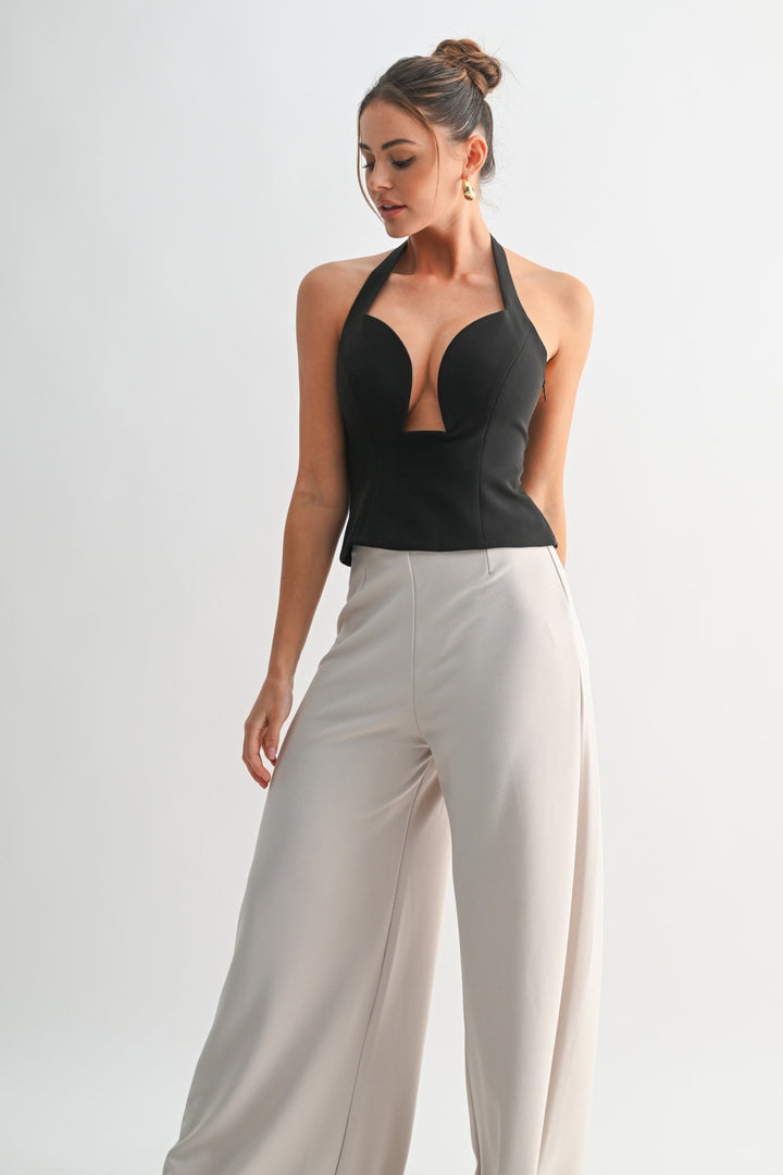 Black Sculpted Halter Peplum Top - STYLED BY ALX COUTURETOPS