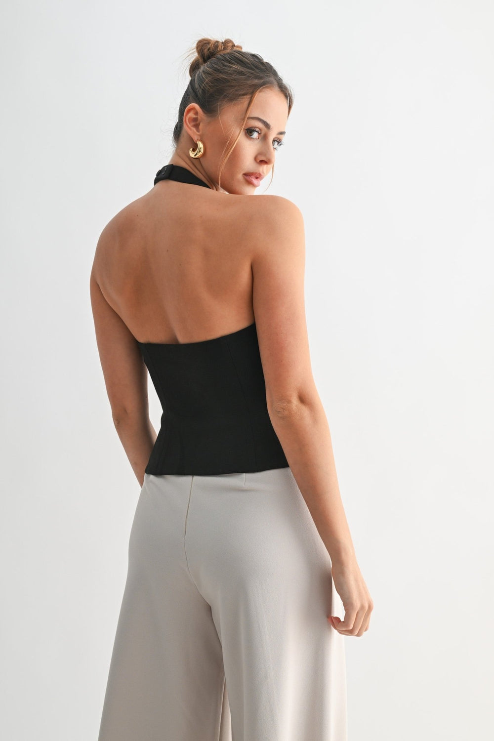 Black Sculpted Halter Peplum Top - STYLED BY ALX COUTURETOPS