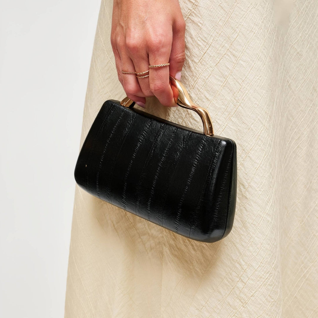 Black Sculpted Handle Clutch - STYLED BY ALX COUTUREHandbags