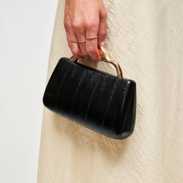 Black Sculpted Handle Clutch - STYLED BY ALX COUTUREHandbags