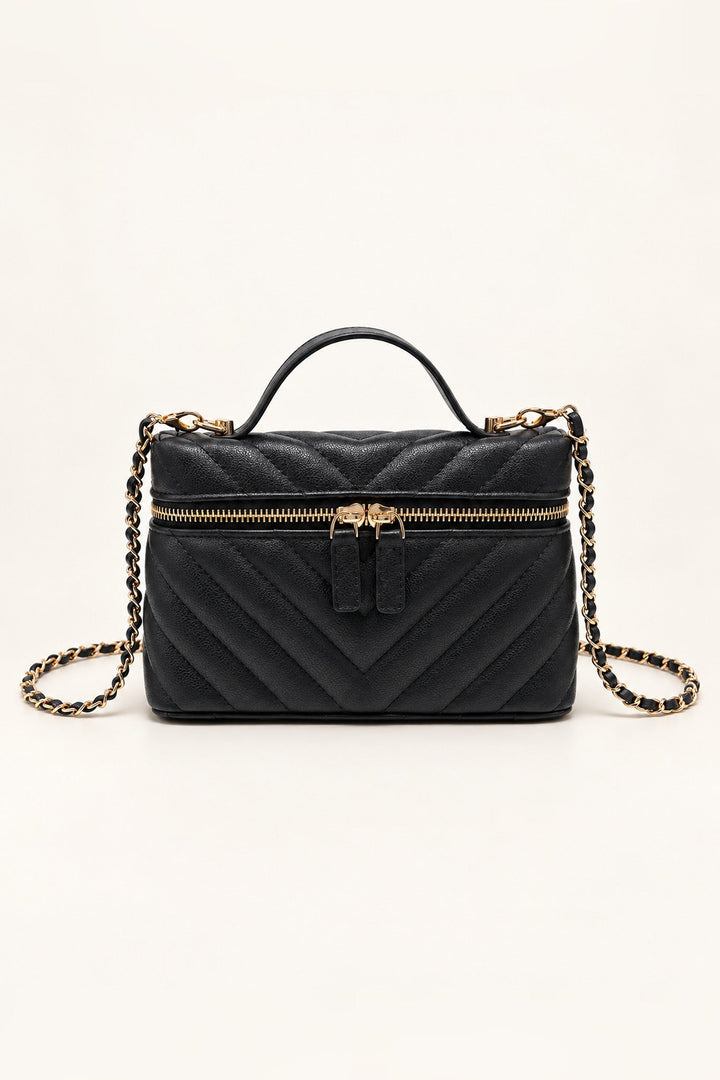Black Sella Chevron Quilted Crossbody - STYLED BY ALX COUTUREHandbags