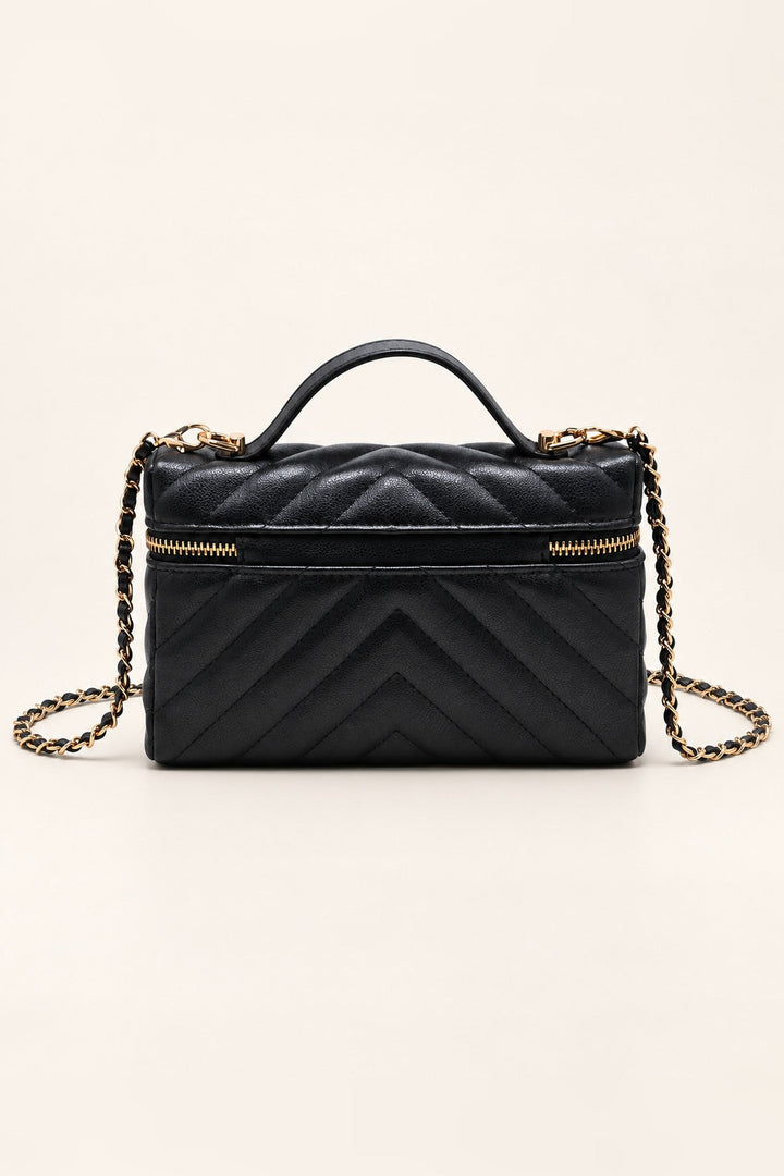 Black Sella Chevron Quilted Crossbody - STYLED BY ALX COUTUREHandbags