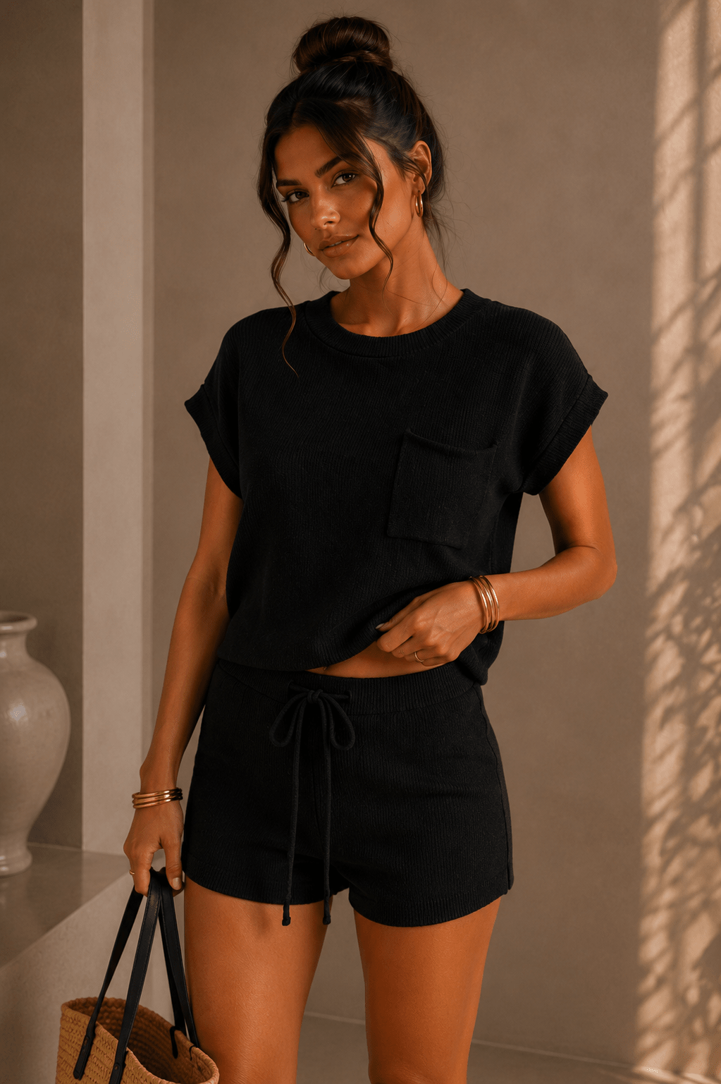 Black Short Sleeve Shorts Set - STYLED BY ALX COUTUREOutfit Sets