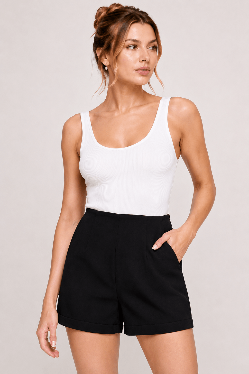 Black Solid High Waisted Shorts - STYLED BY ALX COUTURESHORTS