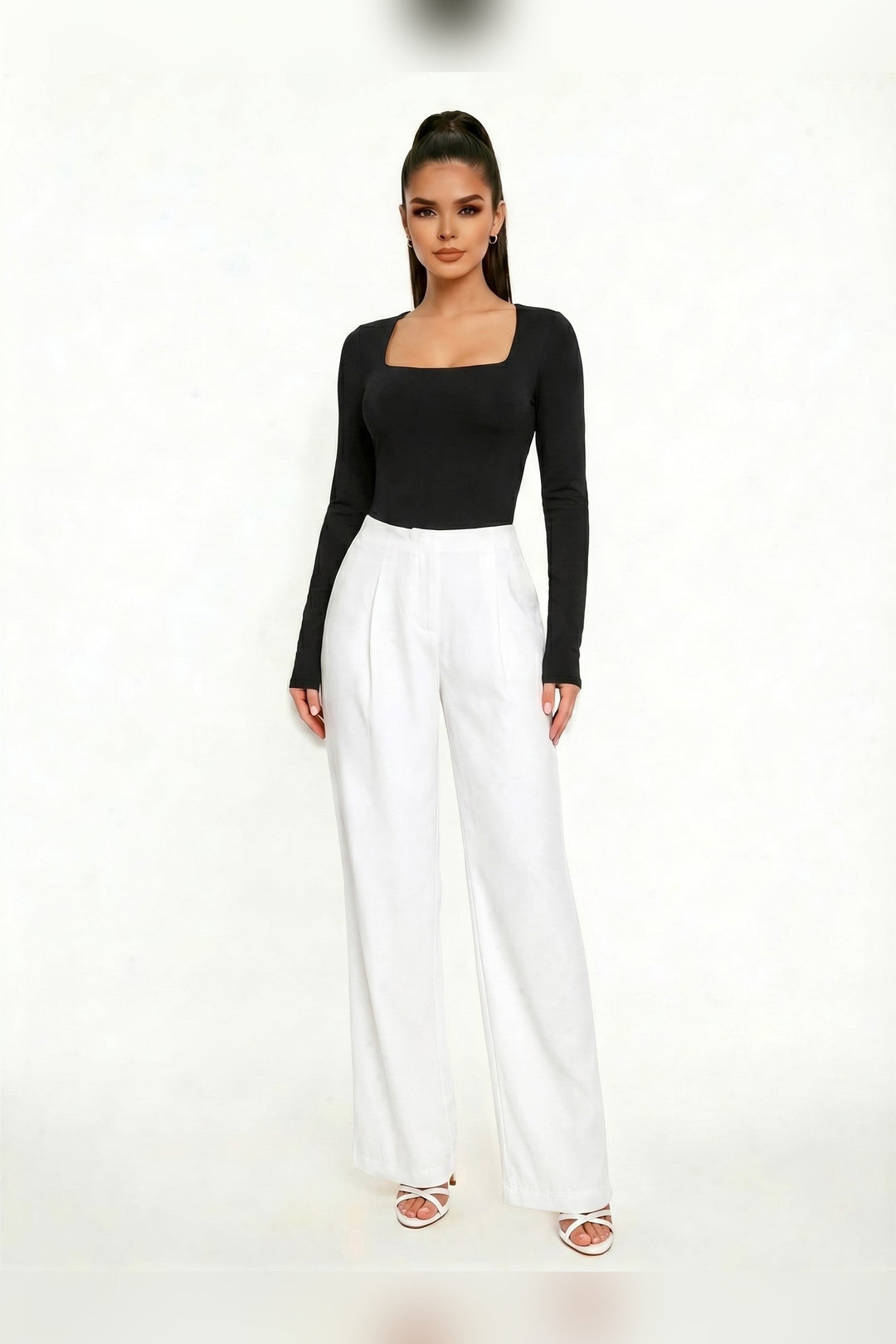 Black square neck bodysuit, side view