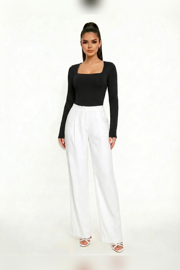 Black square neck bodysuit, side view