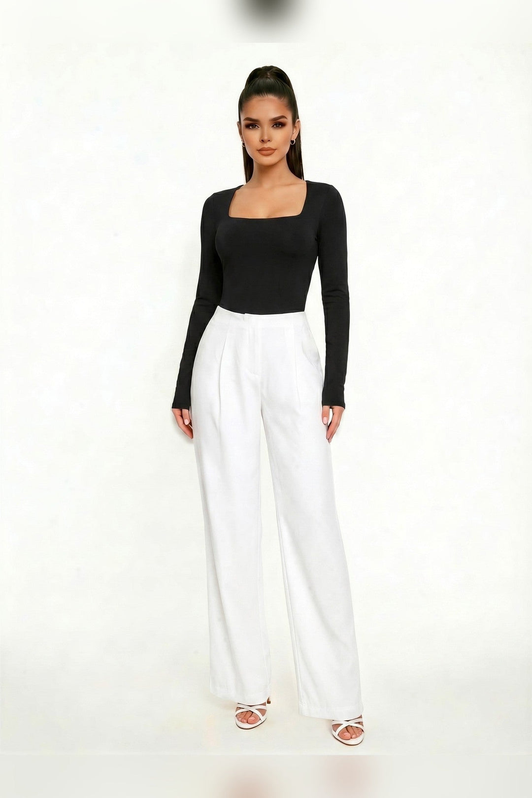 Black Square Neck Long Sleeve Ribbed Bodysuit - STYLED BY ALX COUTUREBodysuits