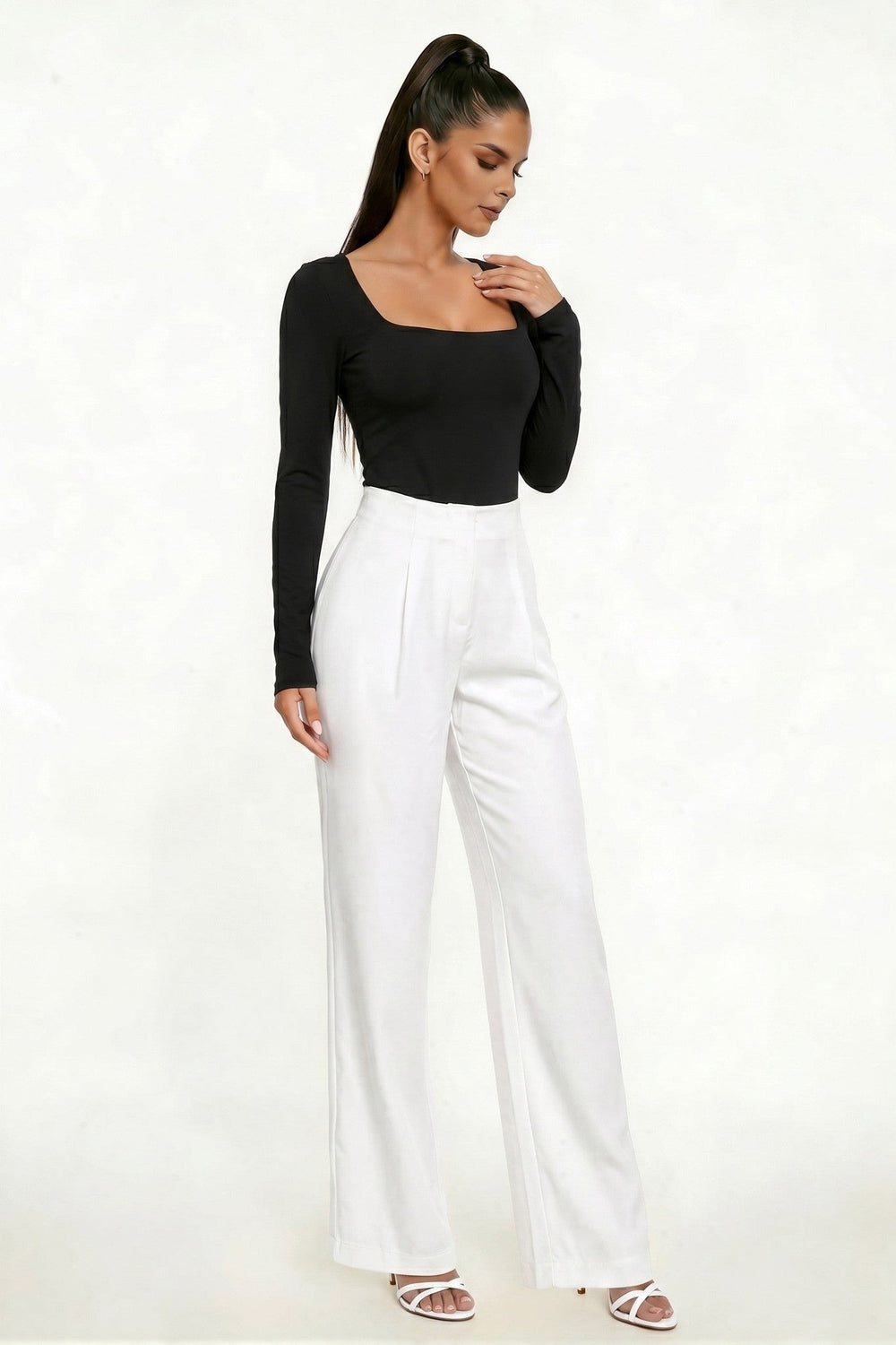 Black Square Neck Long Sleeve Ribbed Bodysuit - STYLED BY ALX COUTUREBodysuits