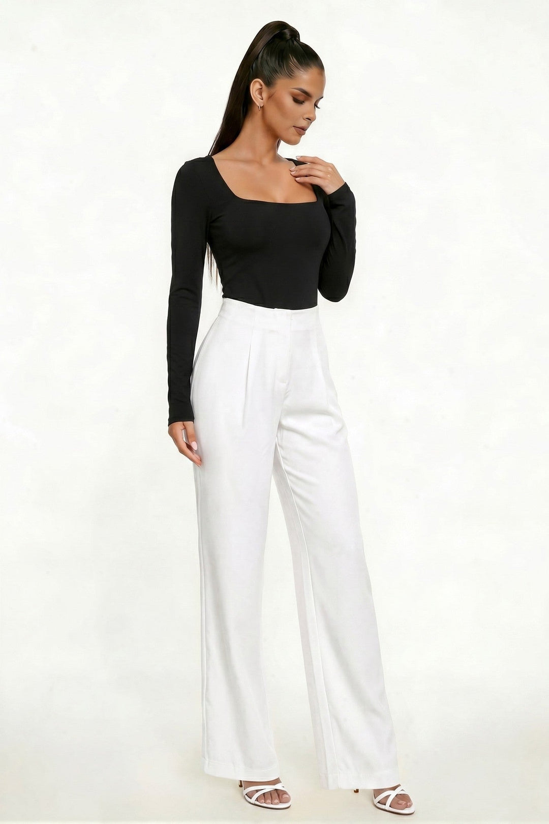 Black Square Neck Long Sleeve Ribbed Bodysuit - STYLED BY ALX COUTUREBodysuits