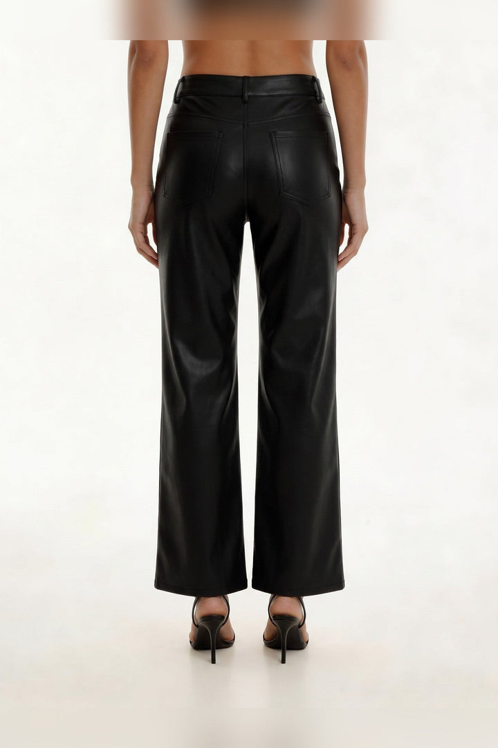 Black Straight Leg Faux Leather Pants - STYLED BY ALX COUTUREPants