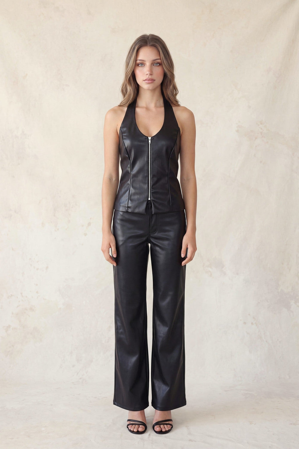Black Straight Leg Faux Leather Pants - STYLED BY ALX COUTUREPants