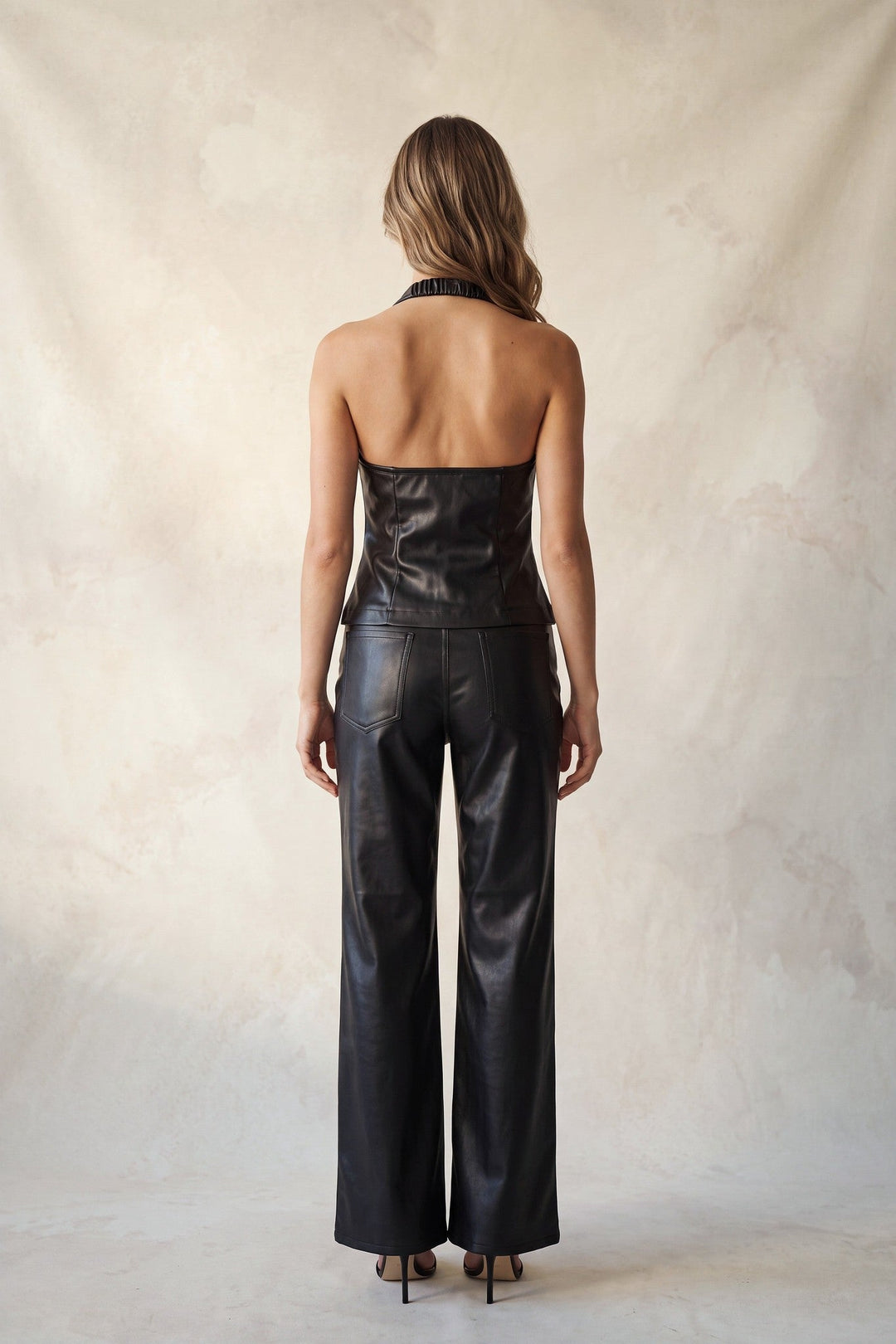 Black Straight Leg Faux Leather Pants - STYLED BY ALX COUTUREPants