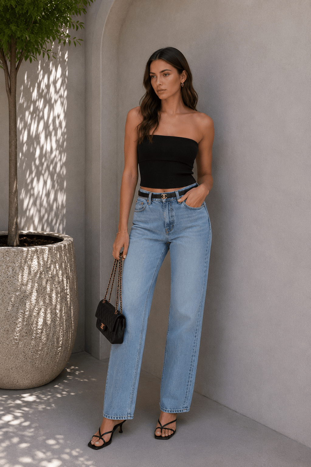 Black Strapless Fold Over Knit Cropped Sweater Top - STYLED BY ALX COUTURETOPS