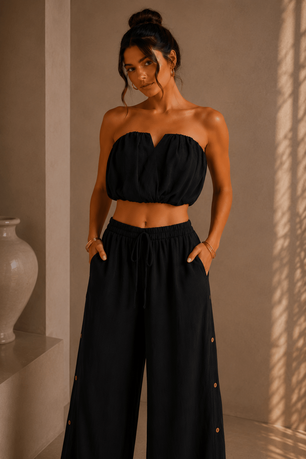 Black Strapless Top & Pants Set - STYLED BY ALX COUTUREOutfit Sets
