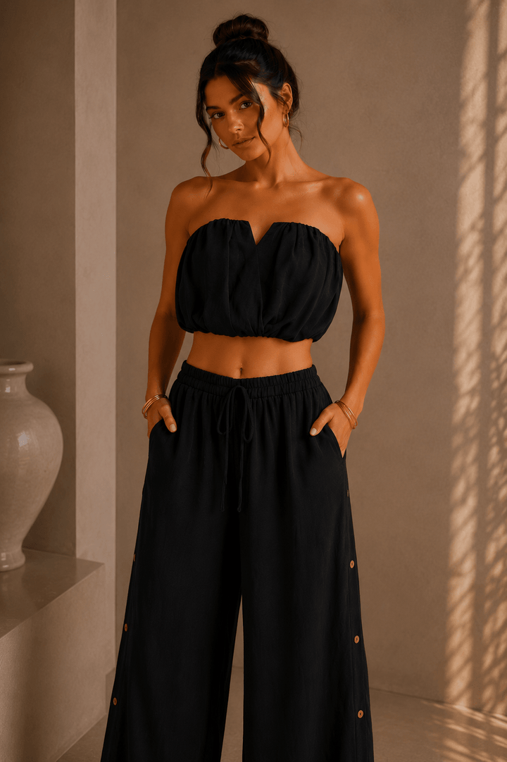 Black Strapless Top & Pants Set - STYLED BY ALX COUTUREOutfit Sets