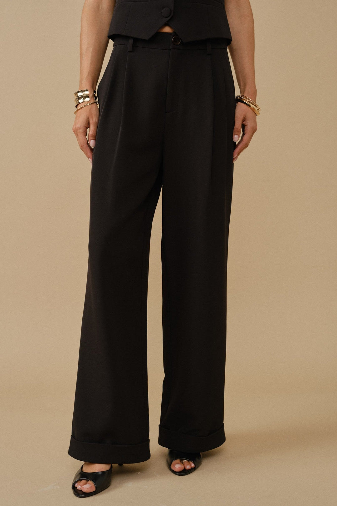 Black Tailored Wide Leg Pleated Trouser - STYLED BY ALX COUTUREPants