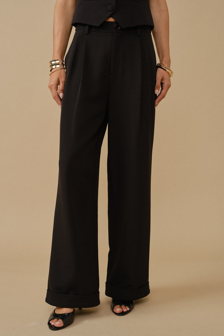Black Tailored Wide Leg Pleated Trouser - STYLED BY ALX COUTUREPants