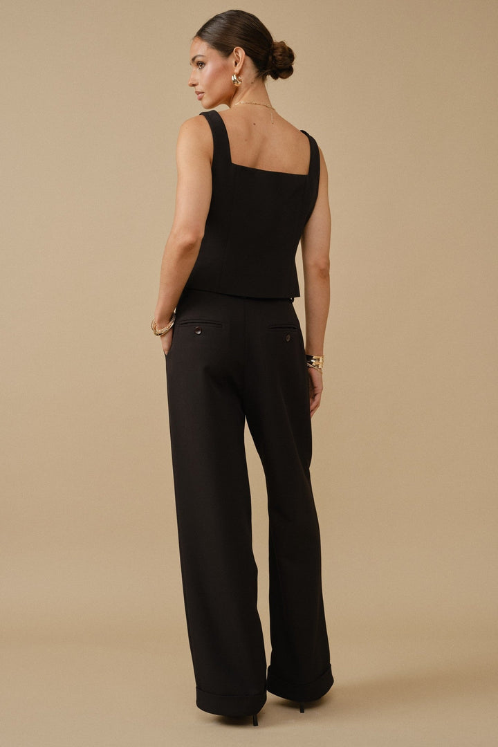Black Tailored Wide Leg Pleated Trouser - STYLED BY ALX COUTUREPants
