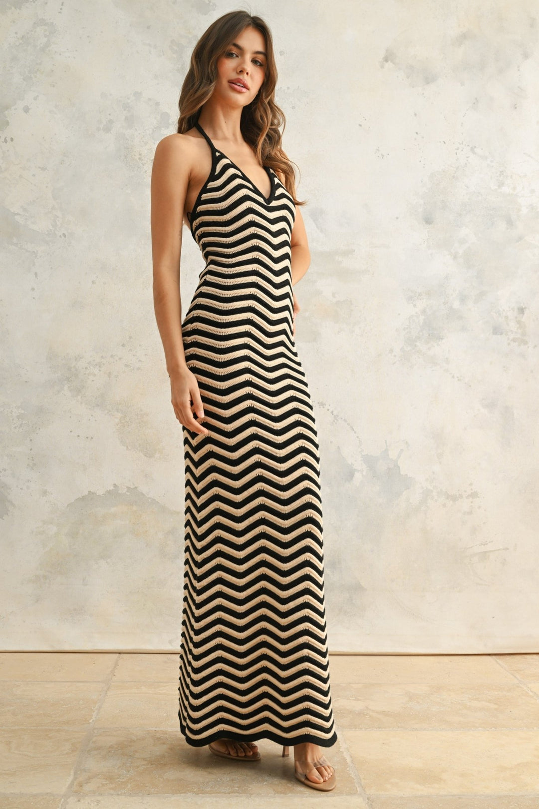 Black & Taupe ZigZag Knit Maxi Dress Black & Taupe ZigZag Knit Maxi Dress