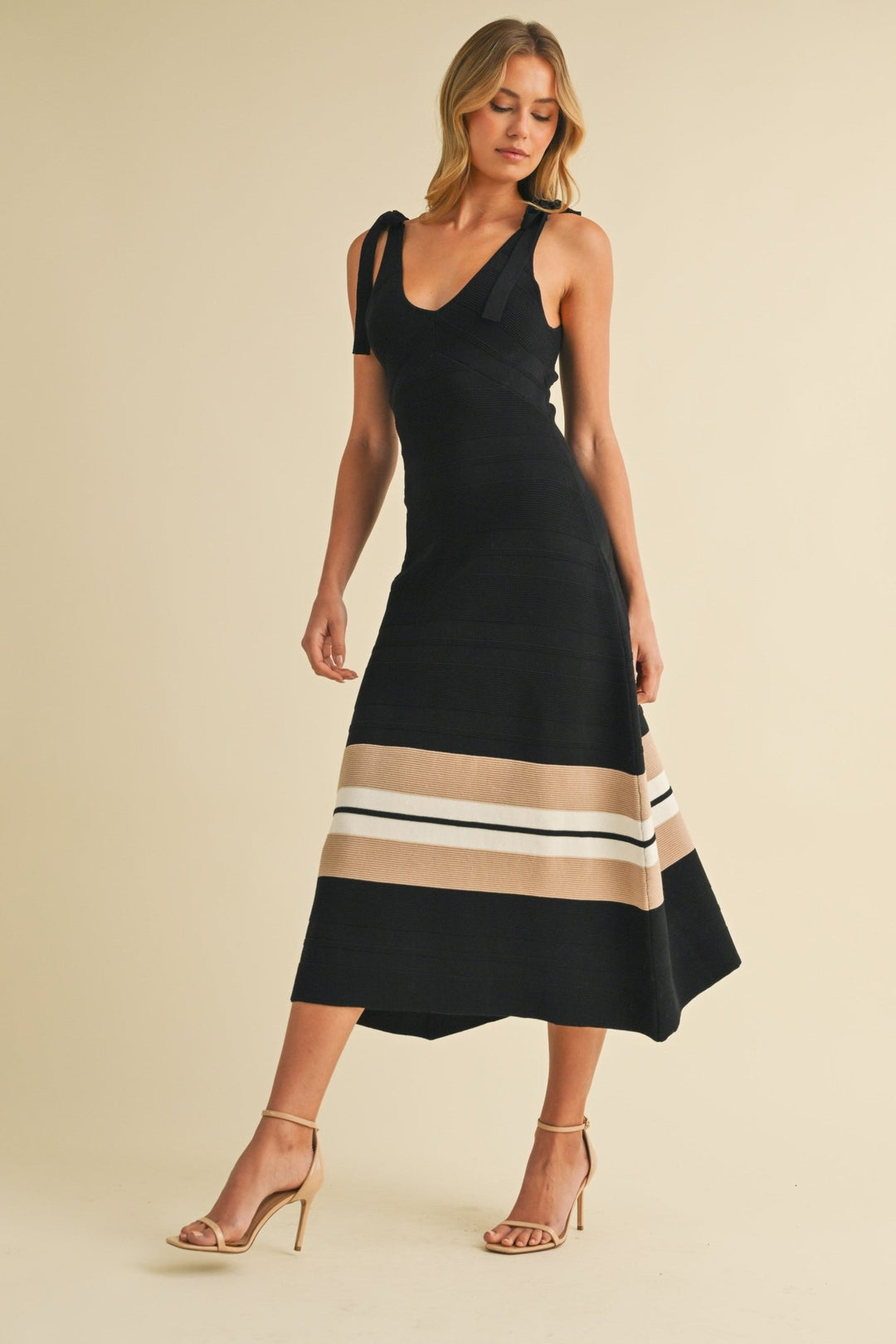 Black Tie Strappy Peplum Midi Dress Black Tie Strappy Peplum Midi Dress