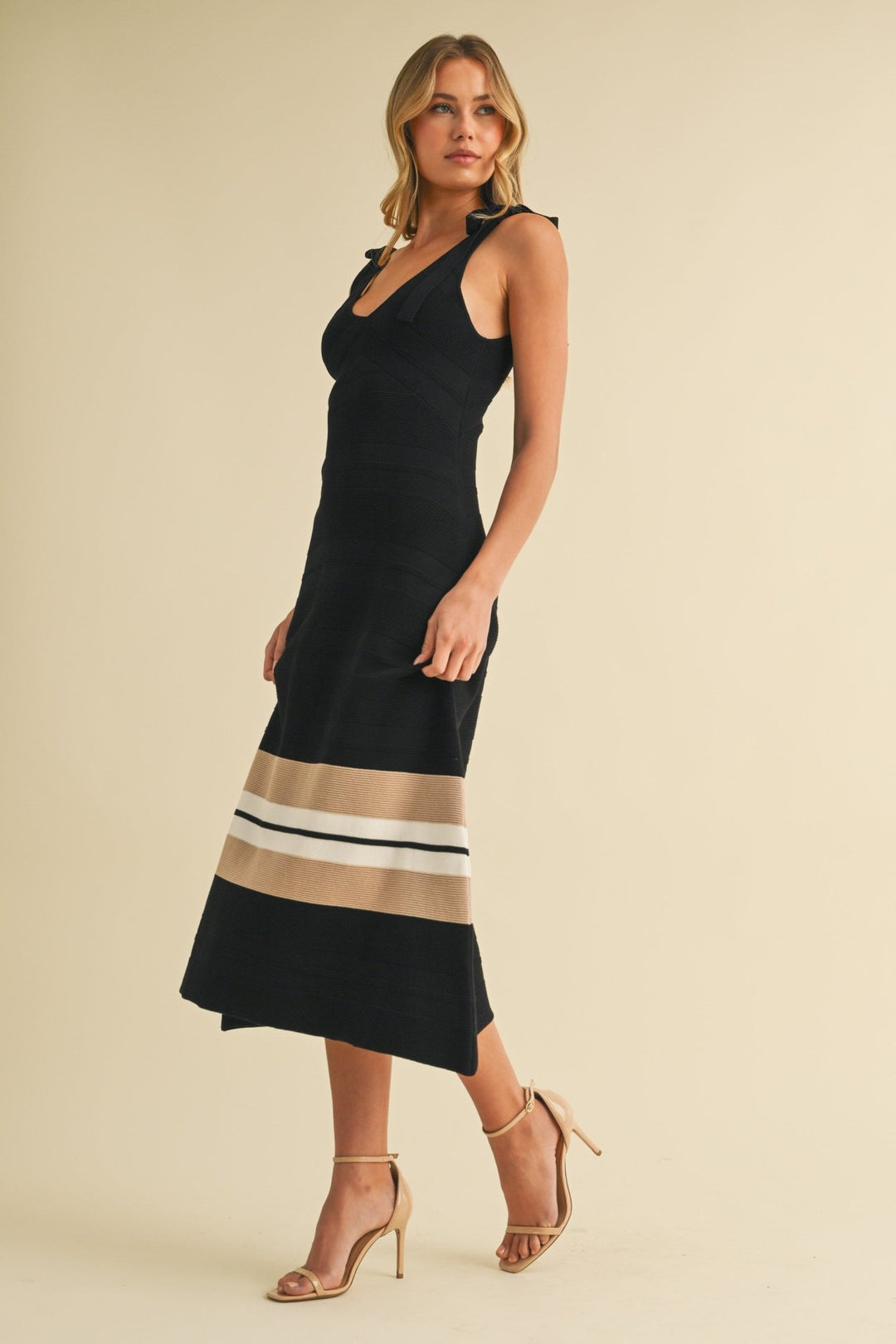 Black Tie Strappy Peplum Midi Dress STYLED BY ALX COUTURE Black Tie Strappy Peplum Midi Dress STYLED BY ALX COUTURE