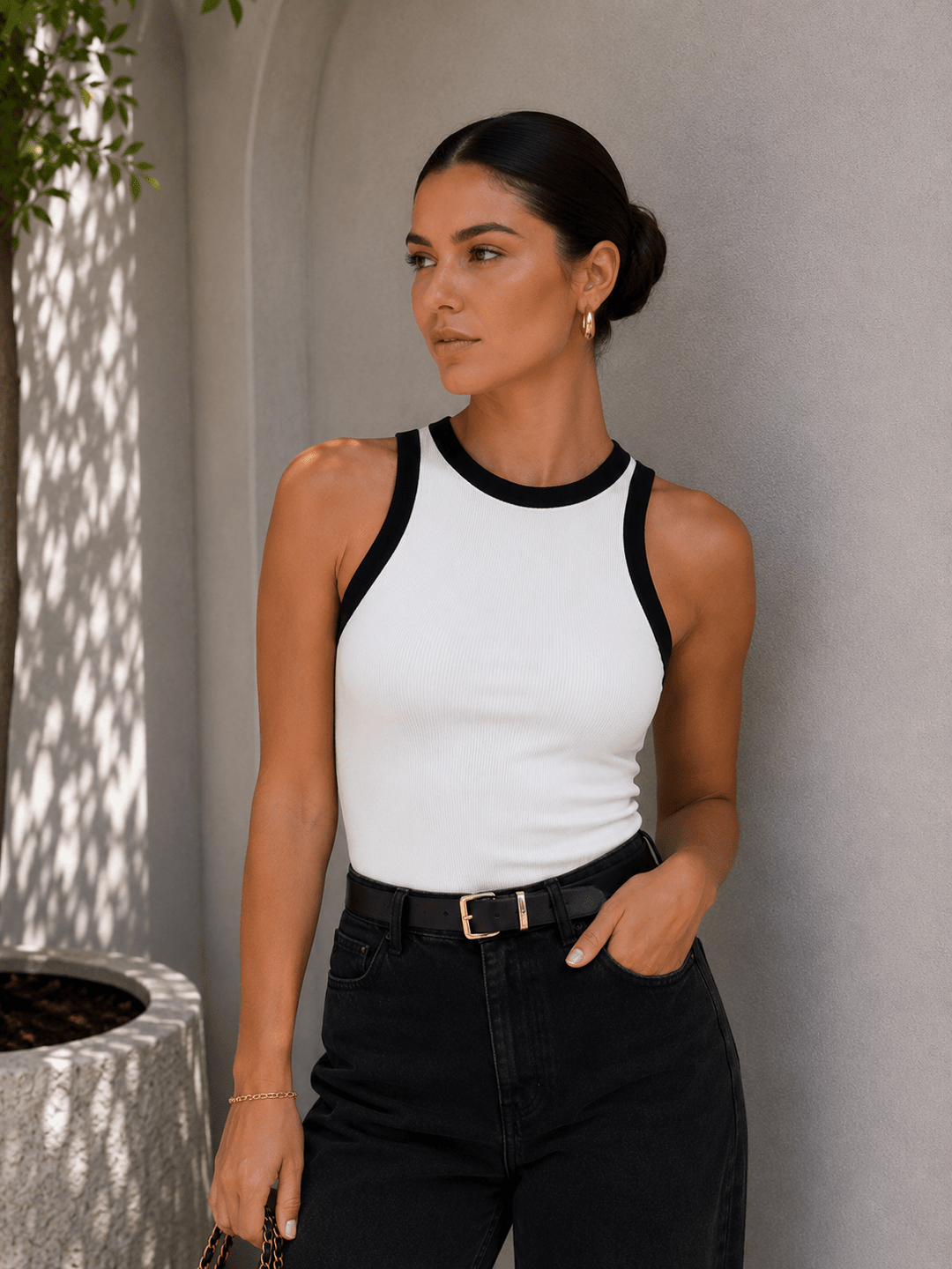 Black Trim Racerback Tank Top - STYLED BY ALX COUTURETOPS